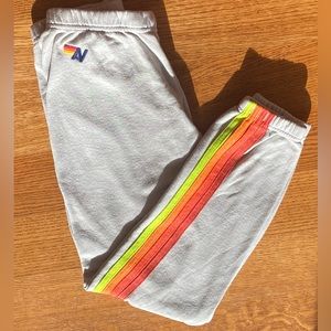 Aviator Nation Four Stripe Sweatpants in White Neon.